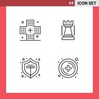 Set of 4 Modern UI Icons Symbols Signs for disease online health games shield Editable Vector Design Elements