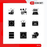 Universal Icon Symbols Group of 9 Modern Solid Glyphs of calendar funnel garden data filtering big data and science concept Editable Vector Design Elements