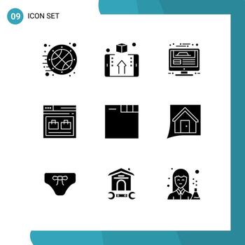 9 Thematic Vector Solid Glyphs and Editable Symbols of website page shop internet website design Editable Vector Design Elements