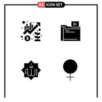 Set of 4 Modern UI Icons Symbols Signs for chart allah marketing movie mark Editable Vector Design Elements