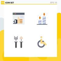 Modern Set of 4 Flat Icons and symbols such as like garden support candle rake Editable Vector Design Elements