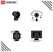 4 Thematic Vector Solid Glyphs and Editable Symbols of arrow optimization knowledge cloud watch Editable Vector Design Elements