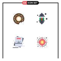 Set of 4 Vector Flat Icons on Grid for donut invitation lantern lamp mubarak Editable Vector Design Elements