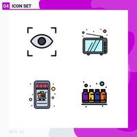 4 Thematic Vector Filledline Flat Colors and Editable Symbols of eye cart retro device color Editable Vector Design Elements