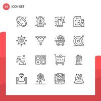 Group of 16 Modern Outlines Set for programmer develop sharing coding gown Editable Vector Design Elements