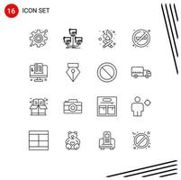 Modern Set of 16 Outlines and symbols such as mobile development bonfire no smoke no Editable Vector Design Elements