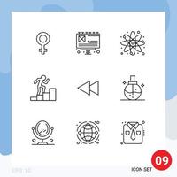 Set of 9 Modern UI Icons Symbols Signs for rewind back science arrow employee Editable Vector Design Elements