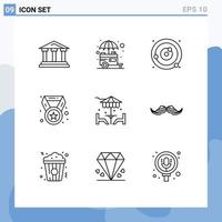 Modern Set of 9 Outlines Pictograph of champion achievement street sphere planets orbiting Editable Vector Design Elements