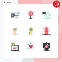 grupo de 9 signos y símbolos de colores planos para el algoritmo de tablero cerebral de proceso desechar elementos de diseño de vectores editables
