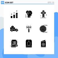 Editable Vector Line Pack of 9 Simple Solid Glyphs of logistics parish mind cross cathedral Editable Vector Design Elements