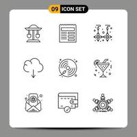 User Interface Pack of 9 Basic Outlines of music disc drop download cloud Editable Vector Design Elements