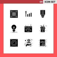 Set of 9 Modern UI Icons Symbols Signs for police radio cube led box management Editable Vector Design Elements