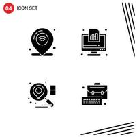 4 Universal Solid Glyphs Set for Web and Mobile Applications location report iot diagram search Editable Vector Design Elements