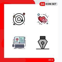 Pack of 4 Modern Filledline Flat Colors Signs and Symbols for Web Print Media such as orbit ebook satellite february mobile Editable Vector Design Elements