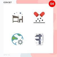 conjunto moderno de 4 iconos y símbolos planos como silla conectar aprender medicación elementos de diseño vectorial editables en Internet vector