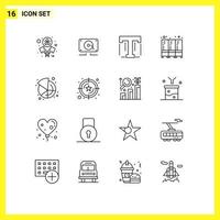 Modern Set of 16 Outlines and symbols such as pie chart text storage furniture Editable Vector Design Elements