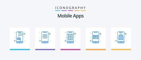 Mobile Apps Blue 5 Icon Pack Including mobile. application. interaction. app. activity. Creative Icons Design vector