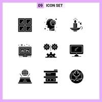 Mobile Interface Solid Glyph Set of 9 Pictograms of applied science tool candle ps adobe Editable Vector Design Elements