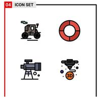 4 Universal Filledline Flat Color Signs Symbols of horse drawn vehicle telescope chart astronomy machine Editable Vector Design Elements