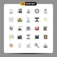 Mobile Interface Flat Color Set of 25 Pictograms of task checklist board media video Editable Vector Design Elements