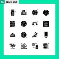 Set of 16 Vector Solid Glyphs on Grid for analytics no medical interface close Editable Vector Design Elements