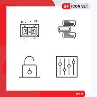 Line Pack of 4 Universal Symbols of audio lock recorder comments safety Editable Vector Design Elements