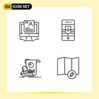 Pictogram Set of 4 Simple Filledline Flat Colors of resume webcam computer communications analytics Editable Vector Design Elements