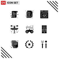 9 Thematic Vector Solid Glyphs and Editable Symbols of console game web page table flower Editable Vector Design Elements