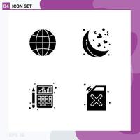 4 Universal Solid Glyph Signs Symbols of global chart moon accounting barrel Editable Vector Design Elements