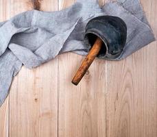 old ceramic pot and red kitchen towel photo