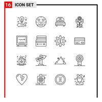 Set of 16 Modern UI Icons Symbols Signs for income stack wellness hand wedding Editable Vector Design Elements