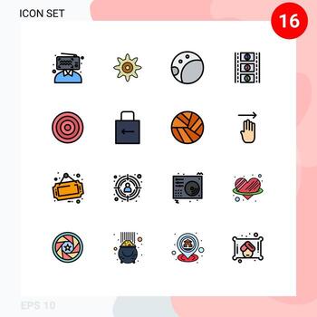 Pack of 16 Modern Flat Color Filled Lines Signs and Symbols for Web Print Media such as lock pad arrow film reel user interface Editable Creative Vector Design Elements
