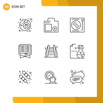 9 contornos vectoriales temáticos y símbolos editables de marcadores islam dispositivos libro vinilo elementos de diseño vectorial editables vector