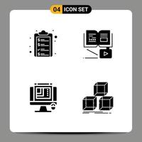 Group of 4 Modern Solid Glyphs Set for check list web designing money growth knowledge web layout Editable Vector Design Elements