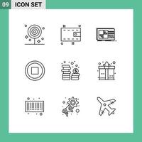 Pack of 9 Modern Outlines Signs and Symbols for Web Print Media such as coins user control interface studio Editable Vector Design Elements