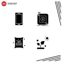 Set of 4 Commercial Solid Glyphs pack for phone mobile huawei store flour Editable Vector Design Elements