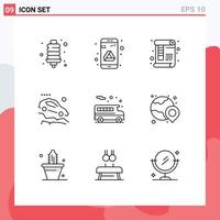 User Interface Pack of 9 Basic Outlines of bus falling down document car ruler Editable Vector Design Elements