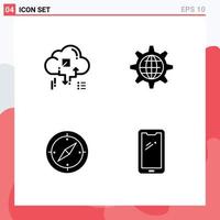 Editable Vector Line Pack of 4 Simple Solid Glyphs of cloud setting arrow globe direction Editable Vector Design Elements