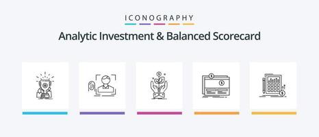 paquete de iconos de línea 5 de inversión analítica y cuadro de mando integral que incluye dólares. billetes dólar. estrategia. medida. diseño de iconos creativos vector