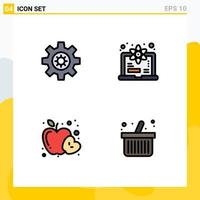 Set of 4 Modern UI Icons Symbols Signs for gear fruit computer science cart Editable Vector Design Elements