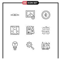 Set of 9 Vector Outlines on Grid for financial wood bluetooth stock delivery Editable Vector Design Elements