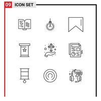 Modern Set of 9 Outlines Pictograph of celebration care suggestion presentation podia Editable Vector Design Elements