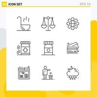 User Interface Pack of 9 Basic Outlines of bank bottle globe beach fitness Editable Vector Design Elements