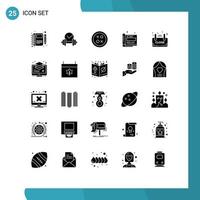 User Interface Pack of 25 Basic Solid Glyphs of paper magazine sport design round Editable Vector Design Elements