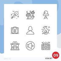 conjunto de 9 iconos de interfaz de usuario modernos símbolos signos para persona avatar diodo bolsa médica elementos de diseño vectorial editables vector