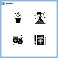 Mobile Interface Solid Glyph Set of 4 Pictograms of growing mask pot pollution drama Editable Vector Design Elements