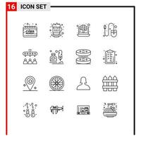 Mobile Interface Outline Set of 16 Pictograms of network tool tea mouse computer Editable Vector Design Elements