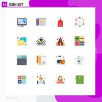 Group of 16 Flat Colors Signs and Symbols for communication web tag server analytics Editable Pack of Creative Vector Design Elements