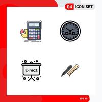 Editable Vector Line Pack of 4 Simple Filledline Flat Colors of calculator board progress family time physics Editable Vector Design Elements