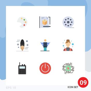 paquete de color plano de 9 símbolos universales de desarrollo de películas de pintura empresarial codificación elementos de diseño vectorial editables vector